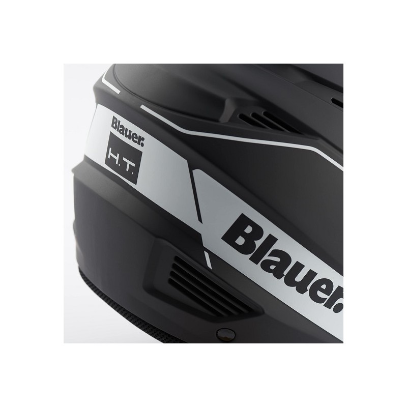 Blauer casco jet Brat nero opaco logo bianco visiera trasparente